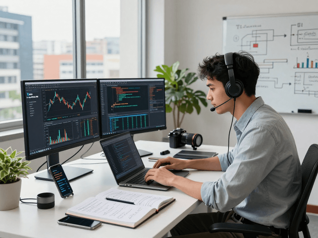 Real-time stock market analysis using India stock WebSocket API in a modern coding workspace.