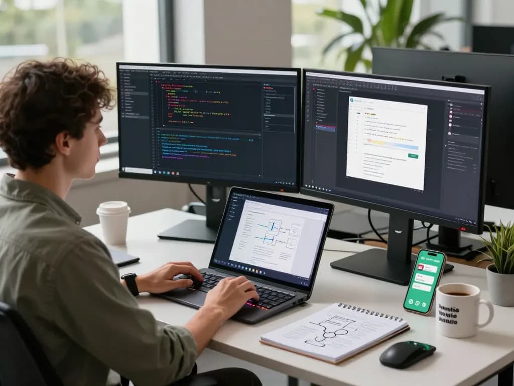 OpenClaw personal AI assistant in a modern workspace with coding on screens