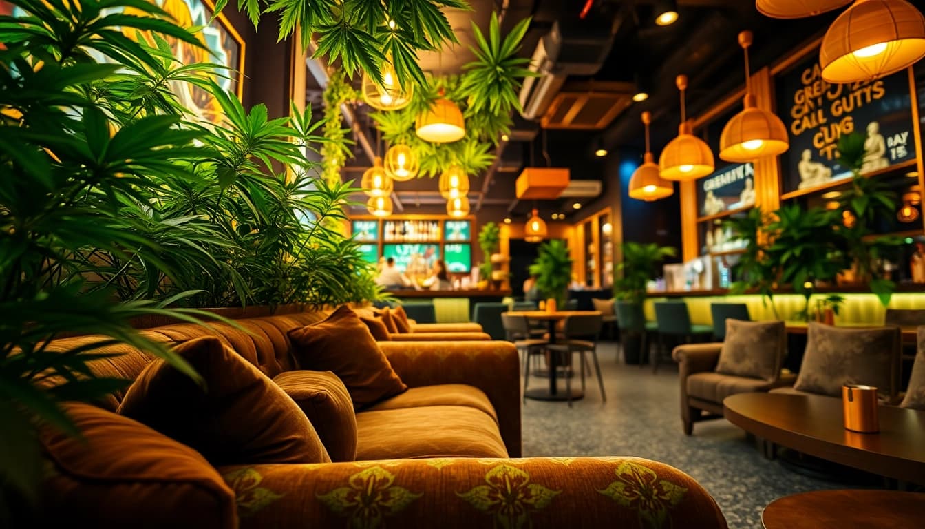 Relaxing atmosphere at the Green Guyz Cannabis Club Madrid: featuring stylish decor and greenery.