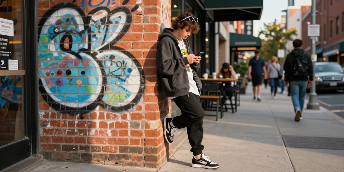 Stylish young adult showcasing 다양한 레플리카 accessories in a vibrant urban environment.
