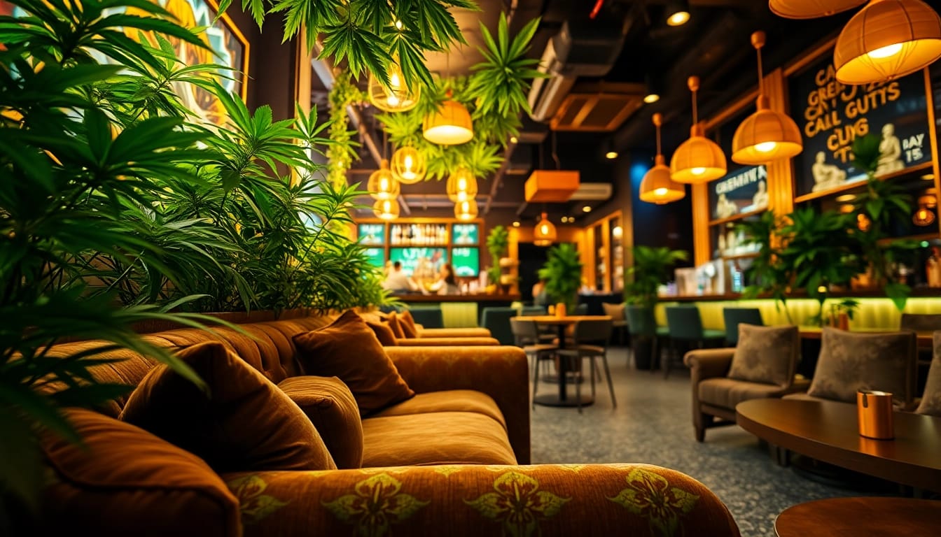 Relaxing atmosphere at the Green Guyz Cannabis Club Madrid: featuring stylish decor and greenery.
