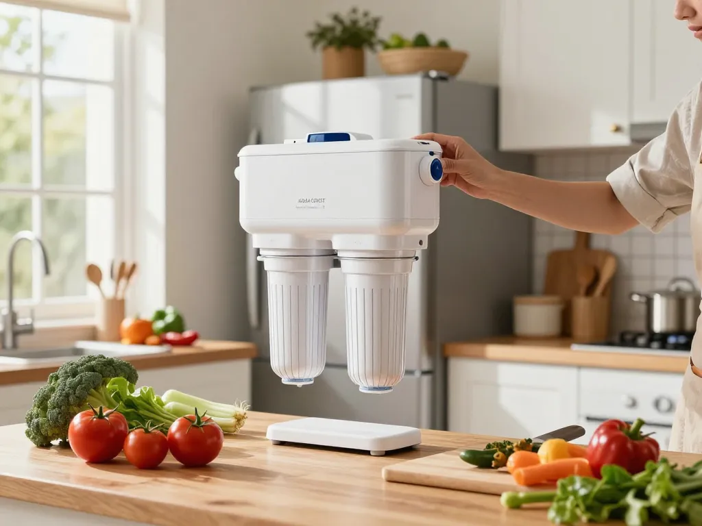 AQUA CREST 4396508 Replacement for Everydrop® Filter 5 installation in a bright kitchen, highlighting health-conscious cooking.