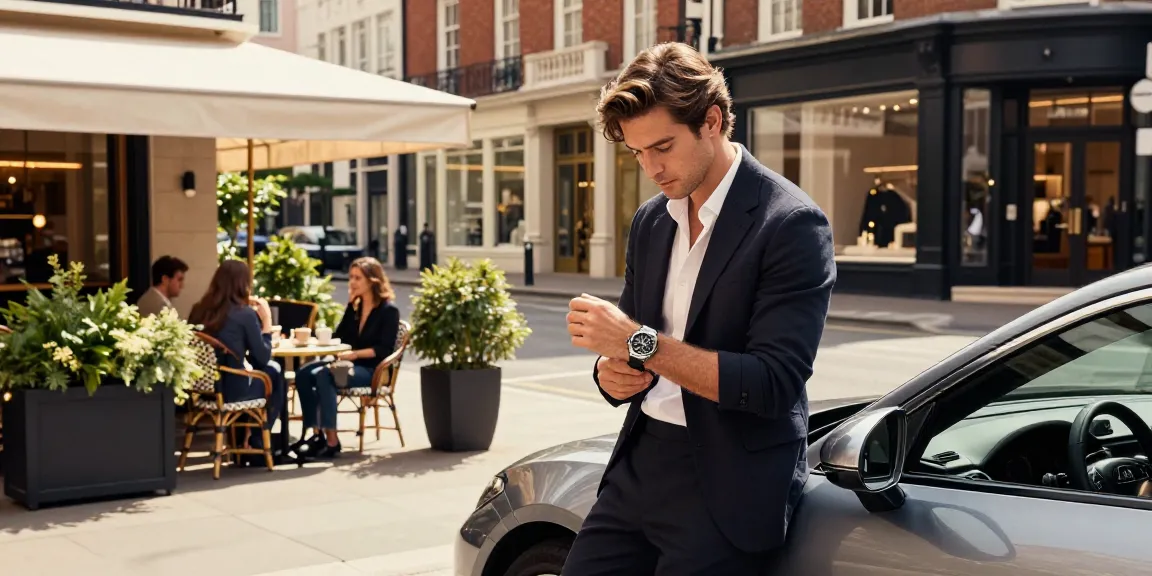 Elegantly showcasing super clone watches in a trendy urban setting with fashionable accessories and lifestyle elements.