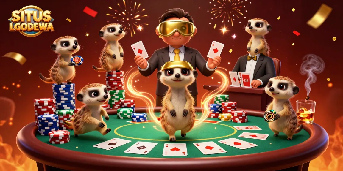 SITUS LGODEWA showcases meerkat dealers orchestrating an exciting casino atmosphere filled with poker action.