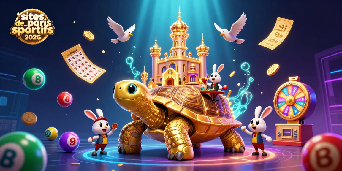 Illustration dynamique incluant tortue dorée et croupier avec des éléments de sites de paris sportifs 2026