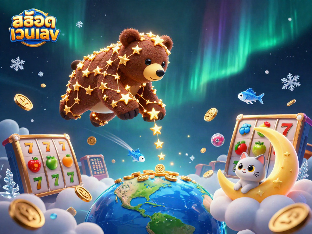 Engage in exciting wins with สล็อตเว็บตรง featuring a magical bear, coins, and slot elements.