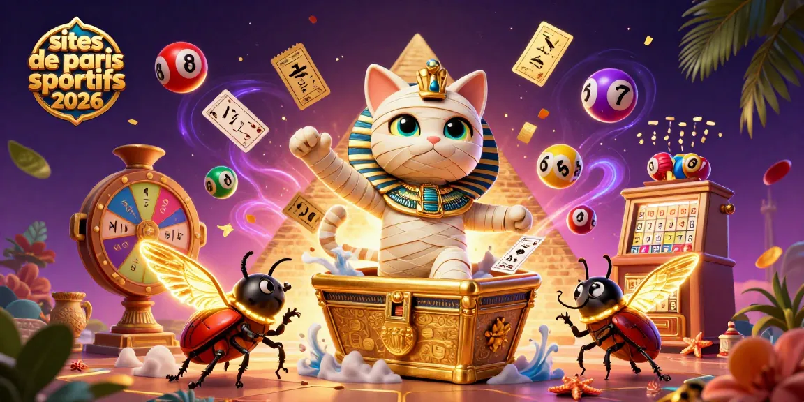 Découvrez les nouveaux sites de paris sportifs 2026 avec un chat momie égyptien et des éléments de jeux dynamiques.