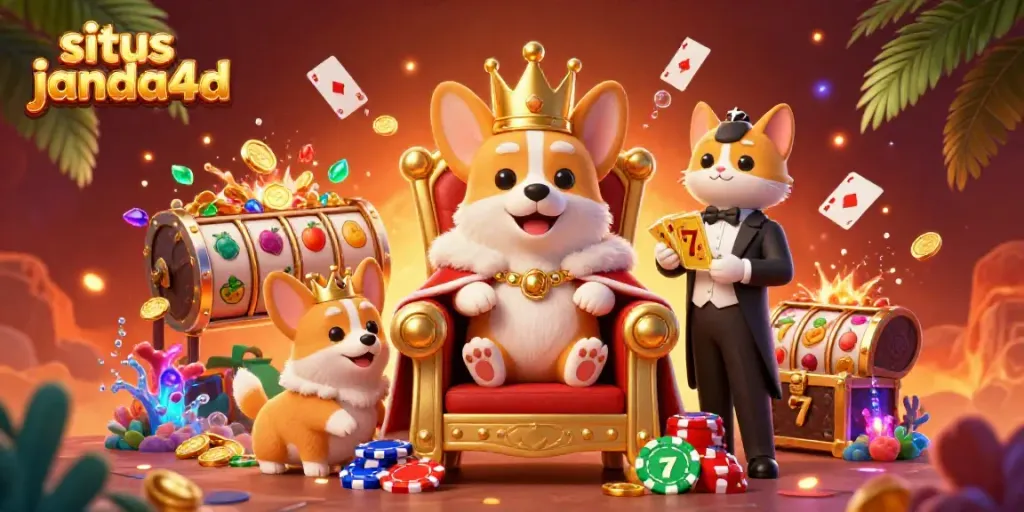 Permainan slot menarik di situs janda4d dengan karakter kartun dan elemen kasino interaktif.