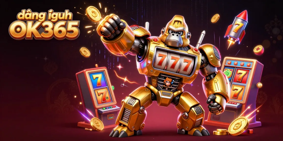 Engage in thrilling gameplay with đăng nhập OK365 showcasing dynamic 3D gambling elements featuring a golden gorilla mech.