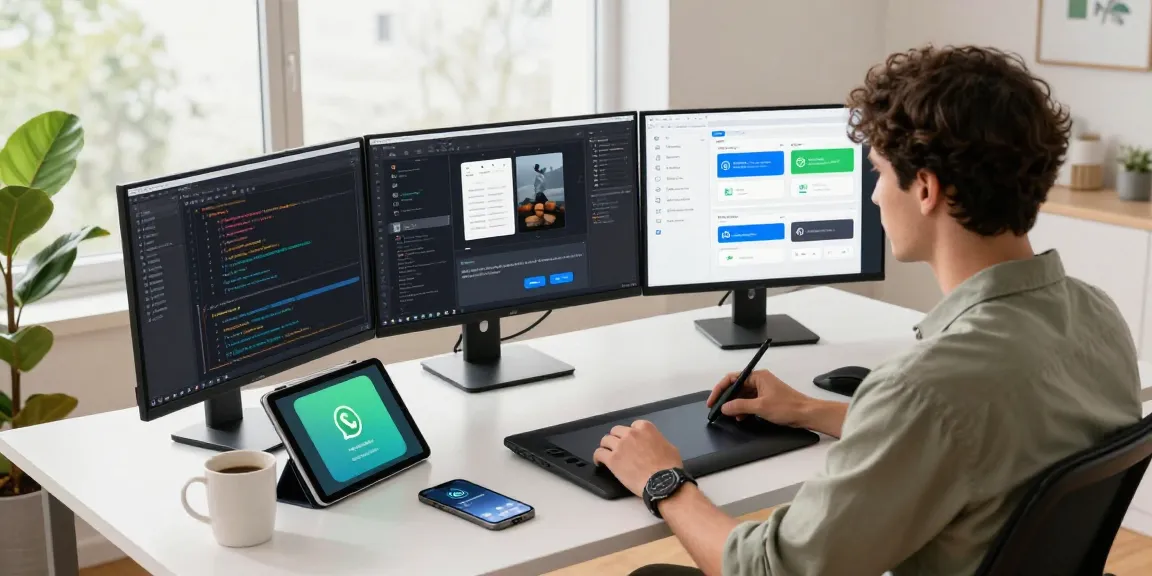 Mobile developer creating apps in a modern workspace for WhatsApp下載.