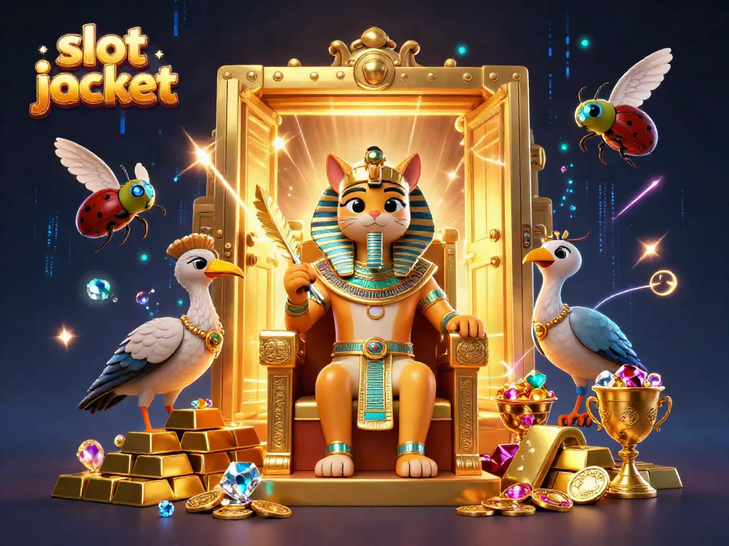 Experience the thrill of slot jackpot wins with vibrant casino elements and Egyptian-inspired characters.