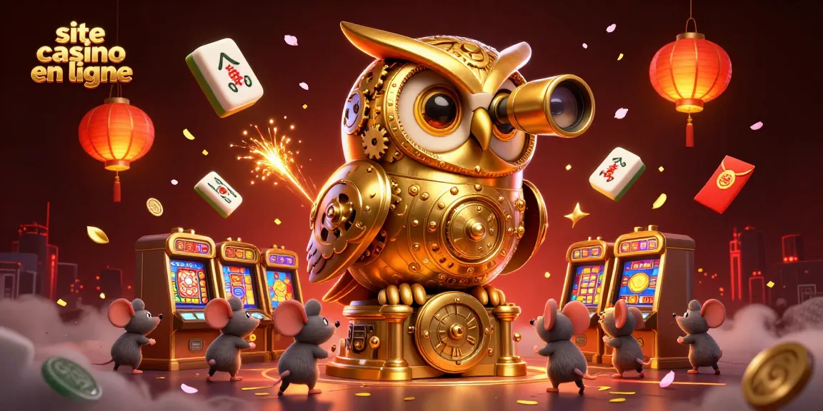 Découvrez un panorama captivant d'un site casino en ligne avec une chouette dorée mécanique au centre.