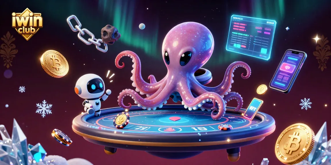 Experience thrilling gameplay at iwin club with a futuristic poker scene featuring a vibrant alien octopus.