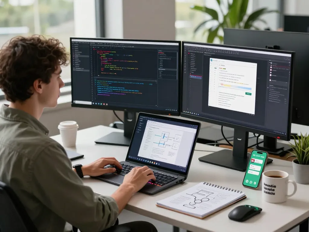 OpenClaw personal AI assistant in a modern workspace with coding on screens