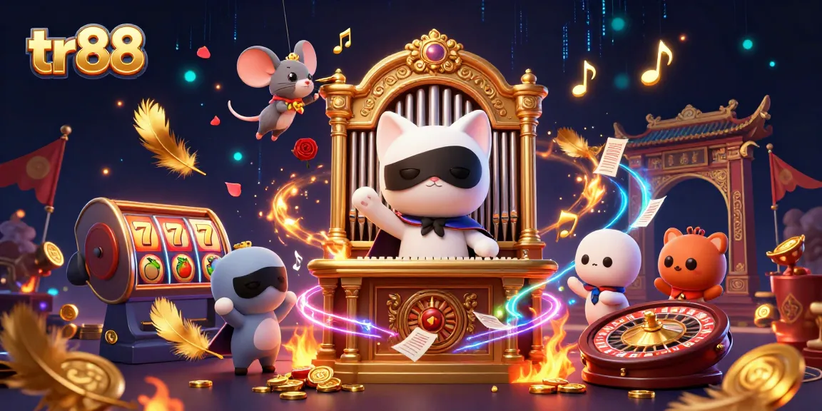 Engage in thrilling gaming action with tr88, showcasing a whimsical casino scene with vibrant characters.