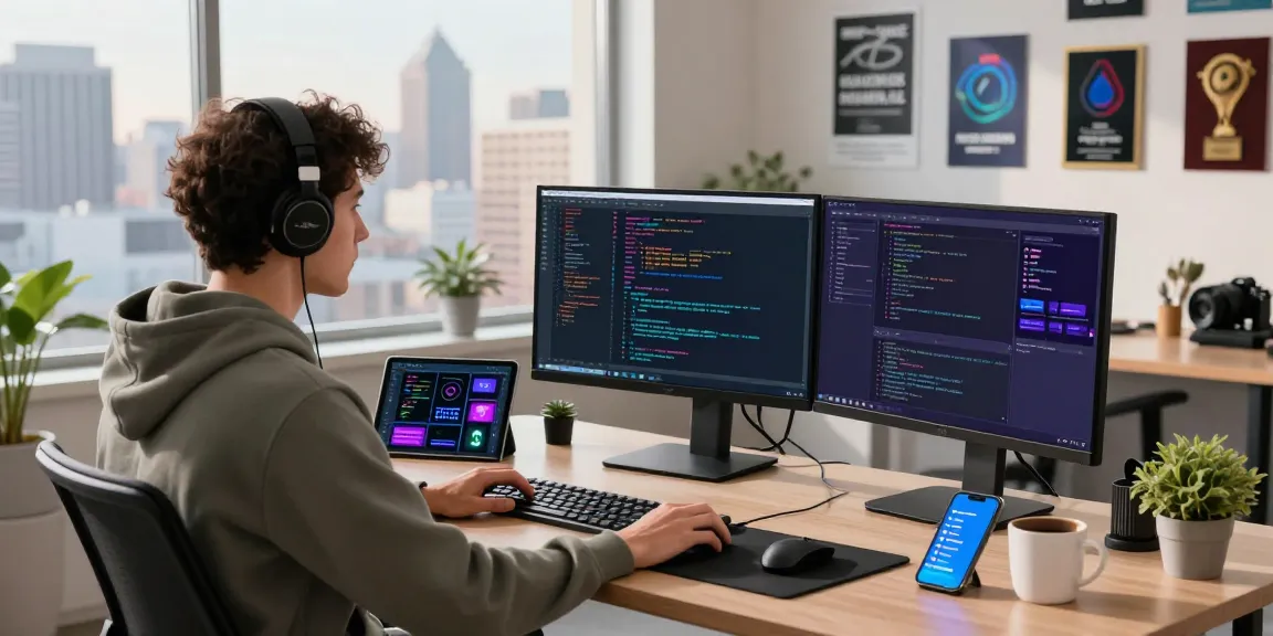 Developer coding innovative software at a vibrant workspace showcasing telegram官网 features.