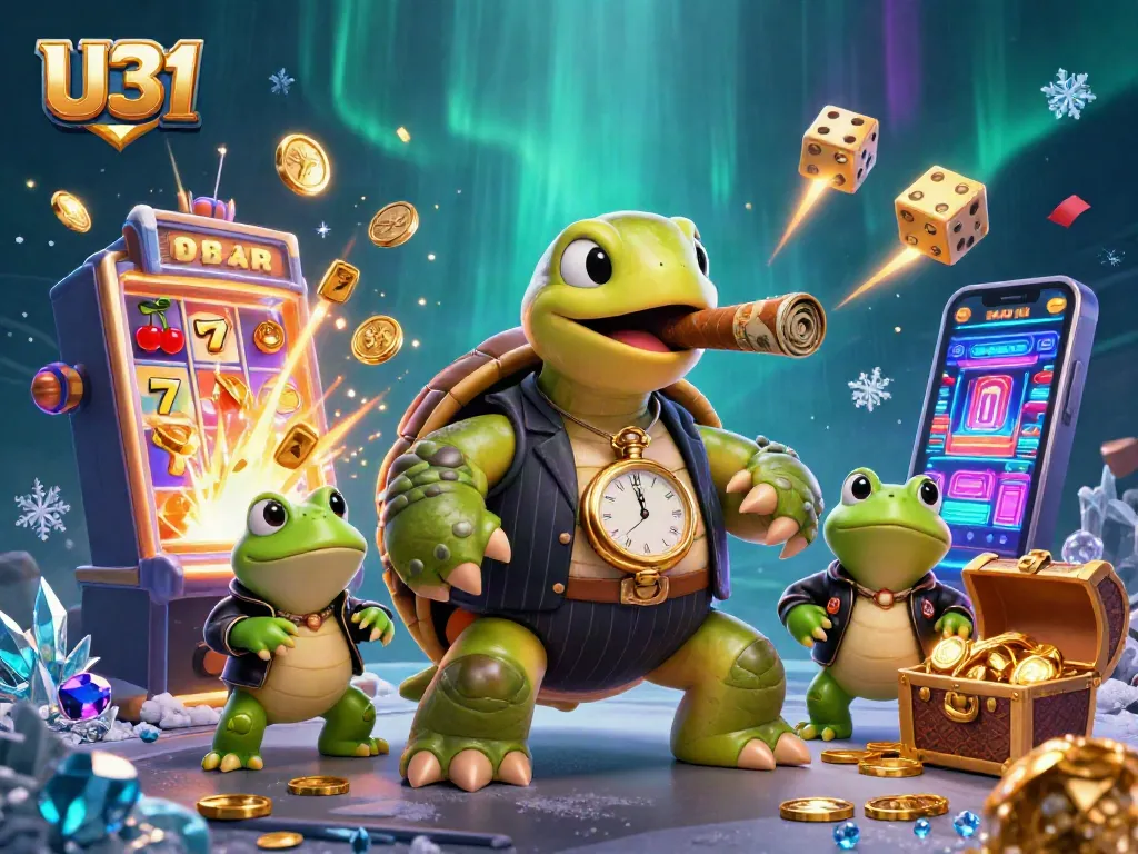 Experience U31's thrilling casino adventure with a cartoon tortoise and lively game elements.