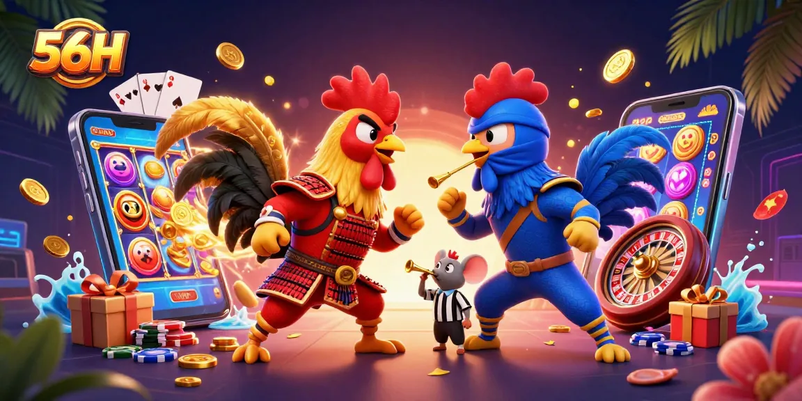 Experience thrilling cockfighting and casino excitement with 56H's dynamic gaming elements.