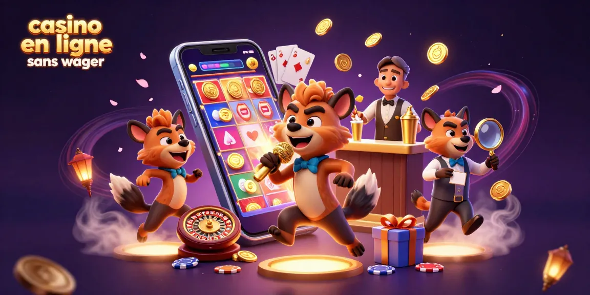 Jouez aux machines à sous sur un casino en ligne sans wager dans une illustration colorée et dynamique.