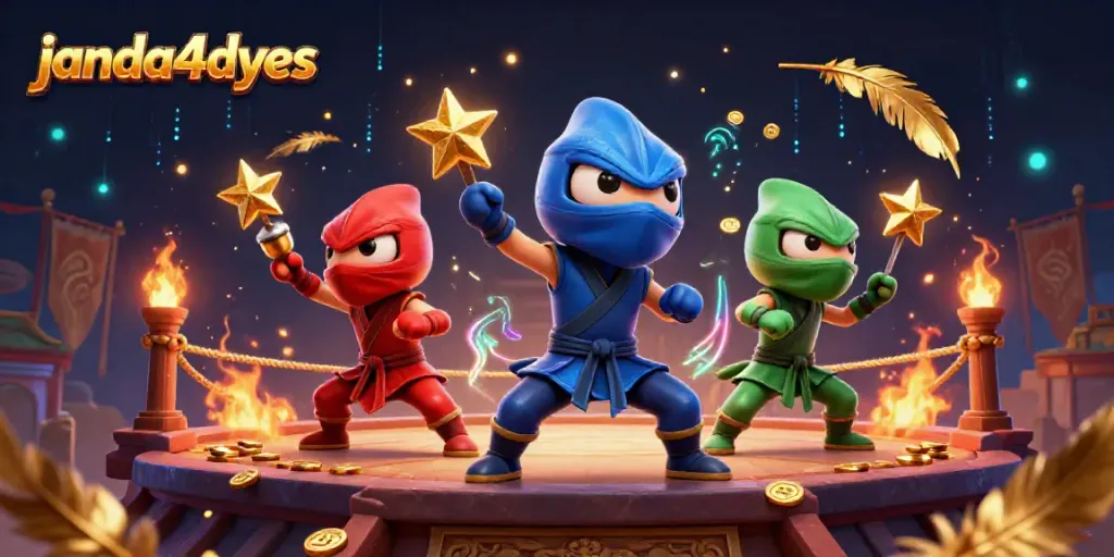 JANDA4DYES tampilkan pemandangan sinergis ninja chameleon dengan elemen kasino dan atmosfer yang megah.