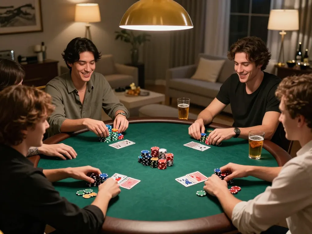 Engaging poker night with friends at home highlighting strategy and social interaction in onbet.
