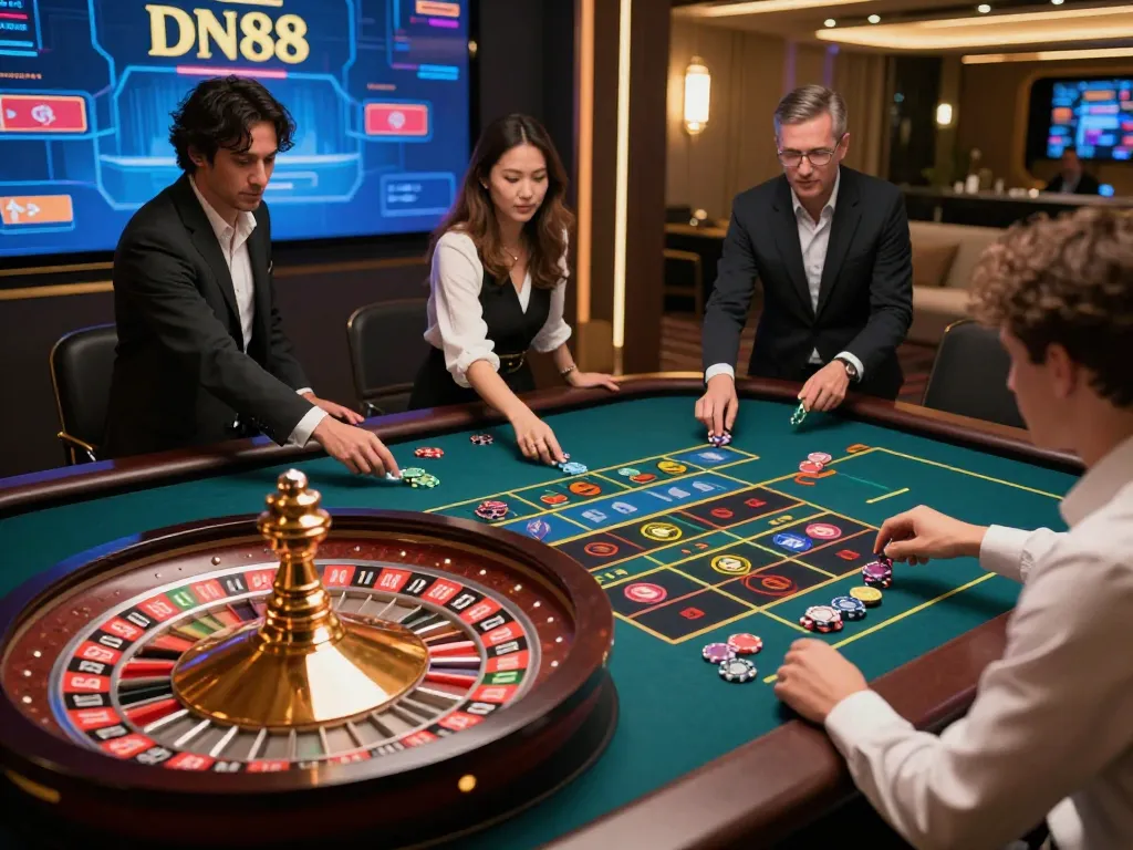 Players placing bets in DN88’s online roulette game, showcasing a vibrant and immersive gaming experience.