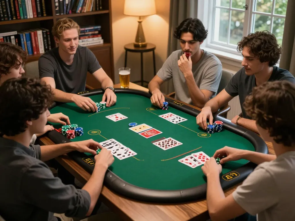 3win players engage in a lively poker game with chips and cards, showcasing strategic gameplay.
