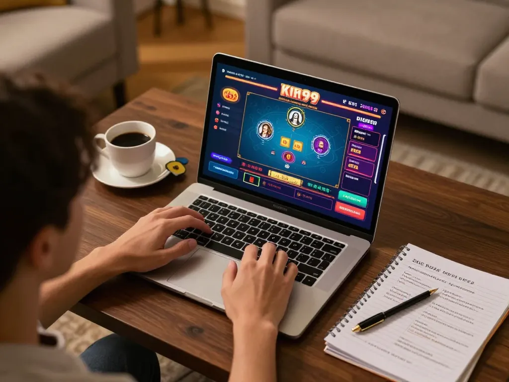 Engaged player enjoying a thrilling Kim99 online gaming experience at home, focused on live dealer games
