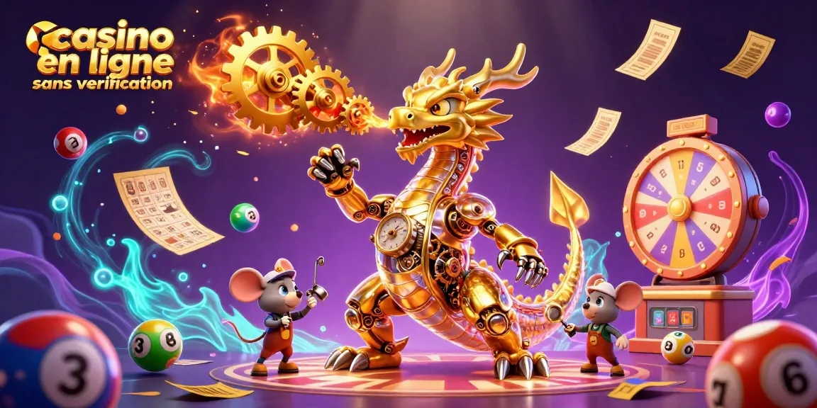 Plongez dans l'univers du casino en ligne sans vérification avec un dragon mécanique et des jeux captivants.