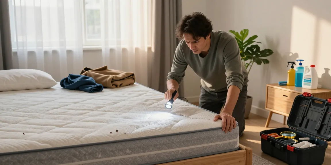 Homeowner inspecting mattress for bed bug removal signs in a cozy bedroom.