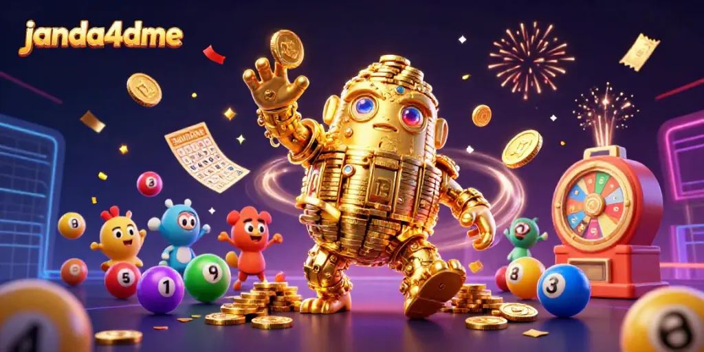 Menggairahkan pengalaman judi online dengan janda4dme, golem emas berkilau di tengah bola lotere berwarna-warni.