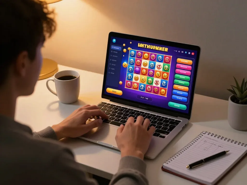 Engaging online gaming action with agen toto terpercaya interface in a cozy home setup, showcasing strategic gameplay.