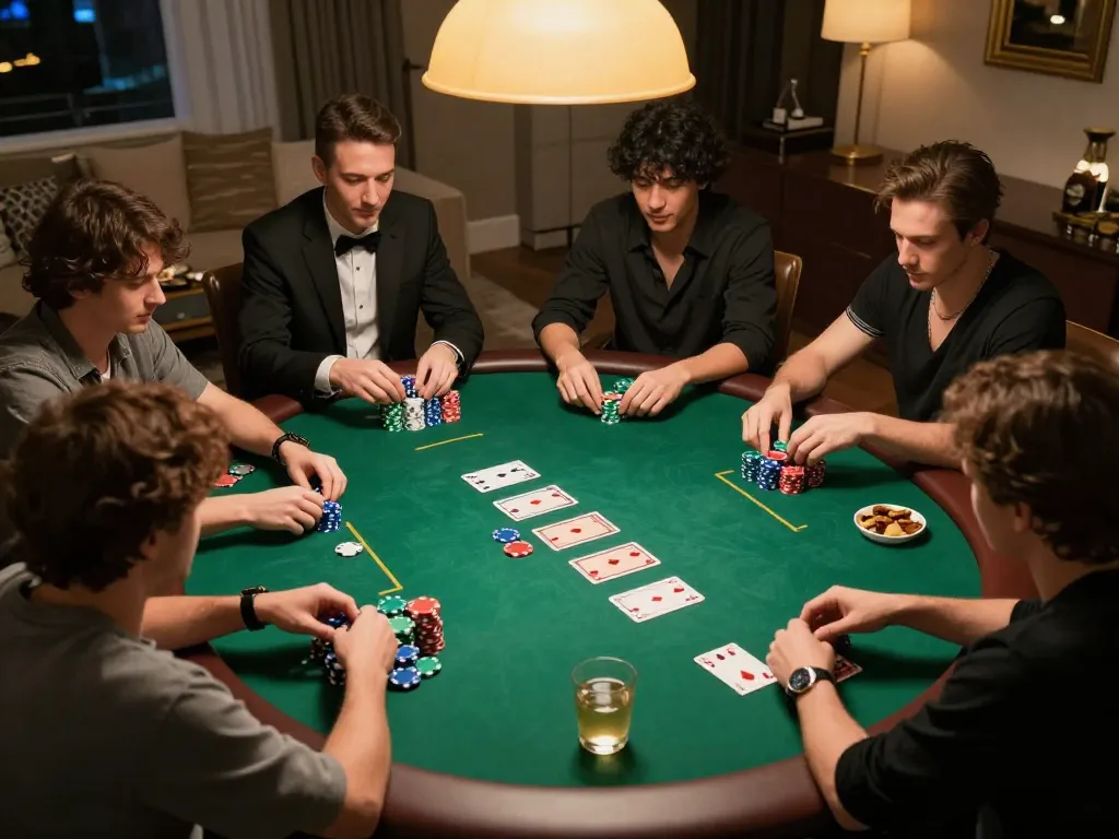 Players strategizing intensely in a high-stakes game, featuring lclc88 poker showdown.