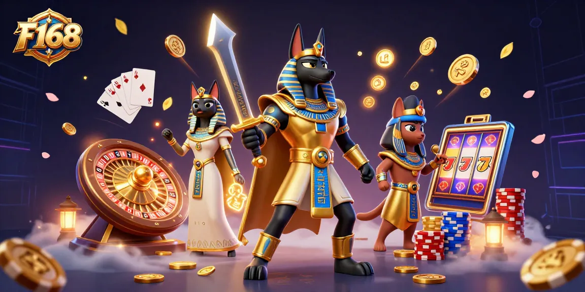 Experience thrilling wins at F168 with ancient Egyptian casino excitement, featuring Anubis and Bastet!