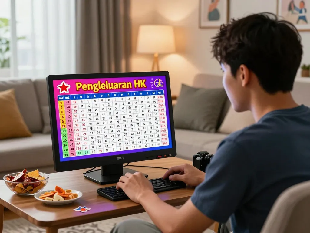 View of a bettor eagerly watching Pengeluaran HK lottery results live in a cozy home setting.