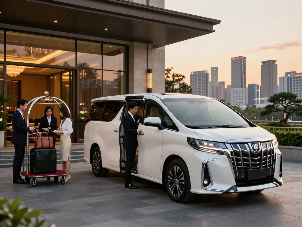 Trải nghiệm dịch vụ cho thuê xe Alphard cao cấp với dịch vụ sang trọng và bối cảnh thành phố đầy phong cách.