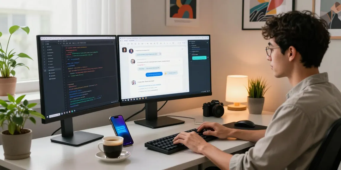 Engaging developer using Crush on AI technology in a modern workspace