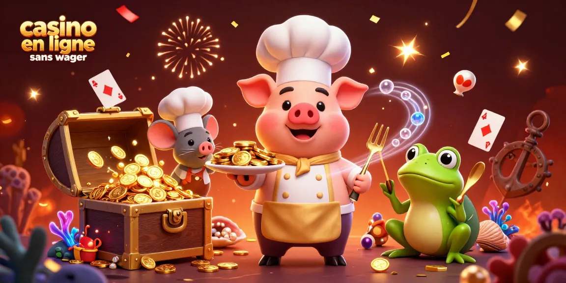 Visualiser des gains dans le casino en ligne sans wager avec un chef et des personnages colorés.