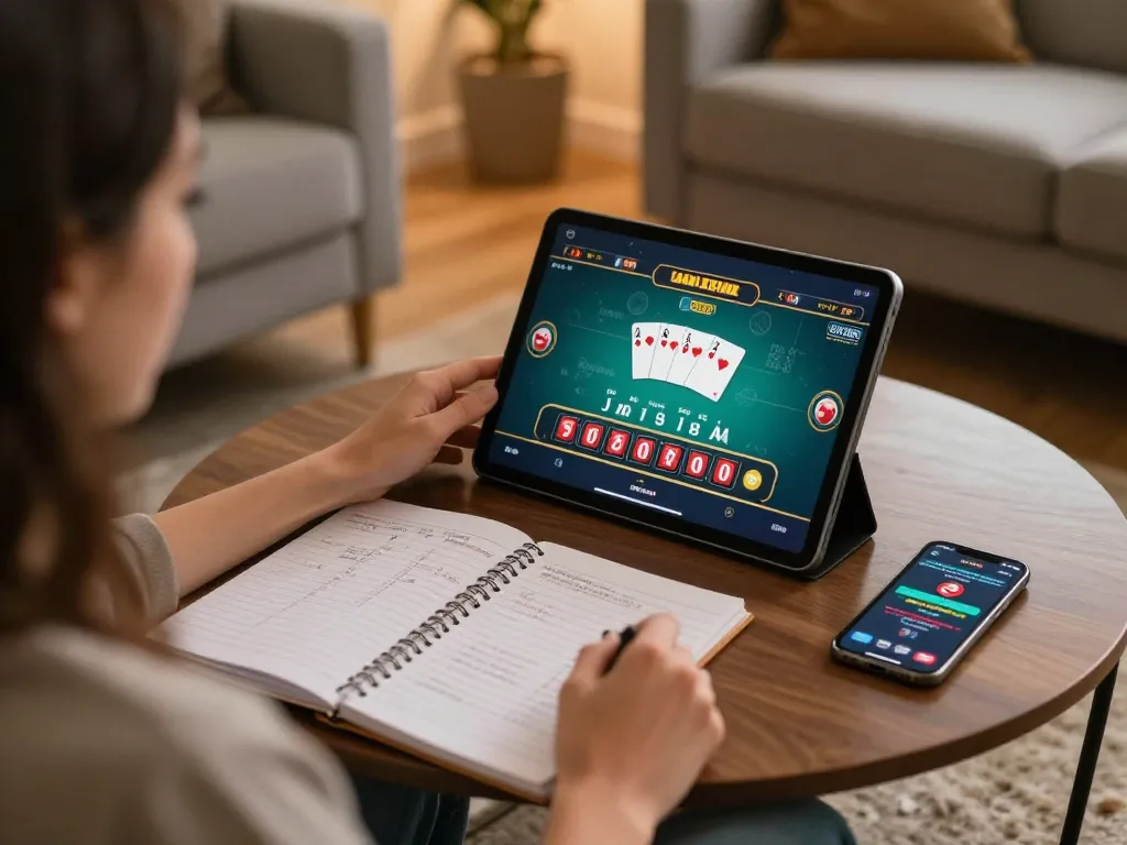 Engaging online gaming experience with nhà cái 98win on tablet, showcasing responsible betting strategies and friendly atmosphere.