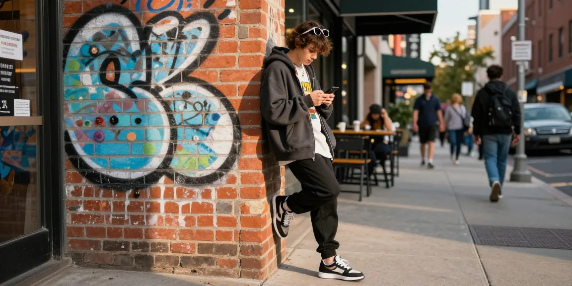 Stylish young adult showcasing 다양한 레플리카 accessories in a vibrant urban environment.